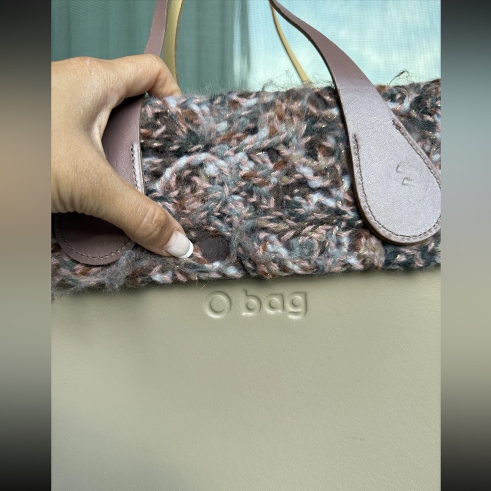 O Bag Beige Tote with Knit Tweed Top Trim & Pink‎ Handles - Picture 3 of 9